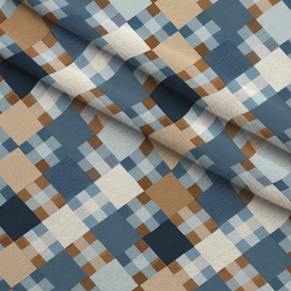 Painted Denim Plaid Pattern 2 Fleece Fabric — fleece fabric folded close-up preview (mv-fleece-v1:lying)