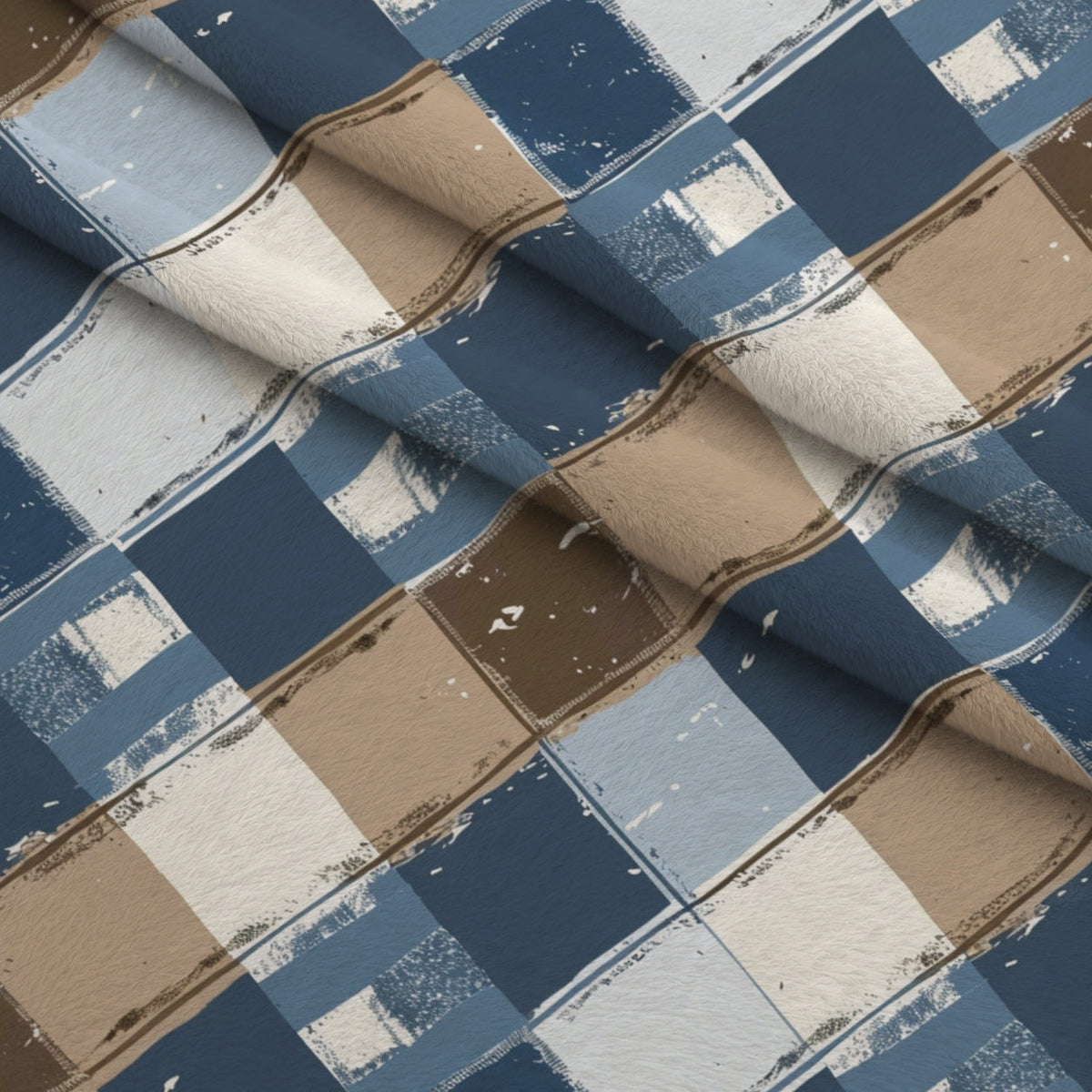 Painted Denim Plaid Pattern 3 Fleece Fabric — fleece fabric folded close-up preview (mv-fleece-v1:lying)