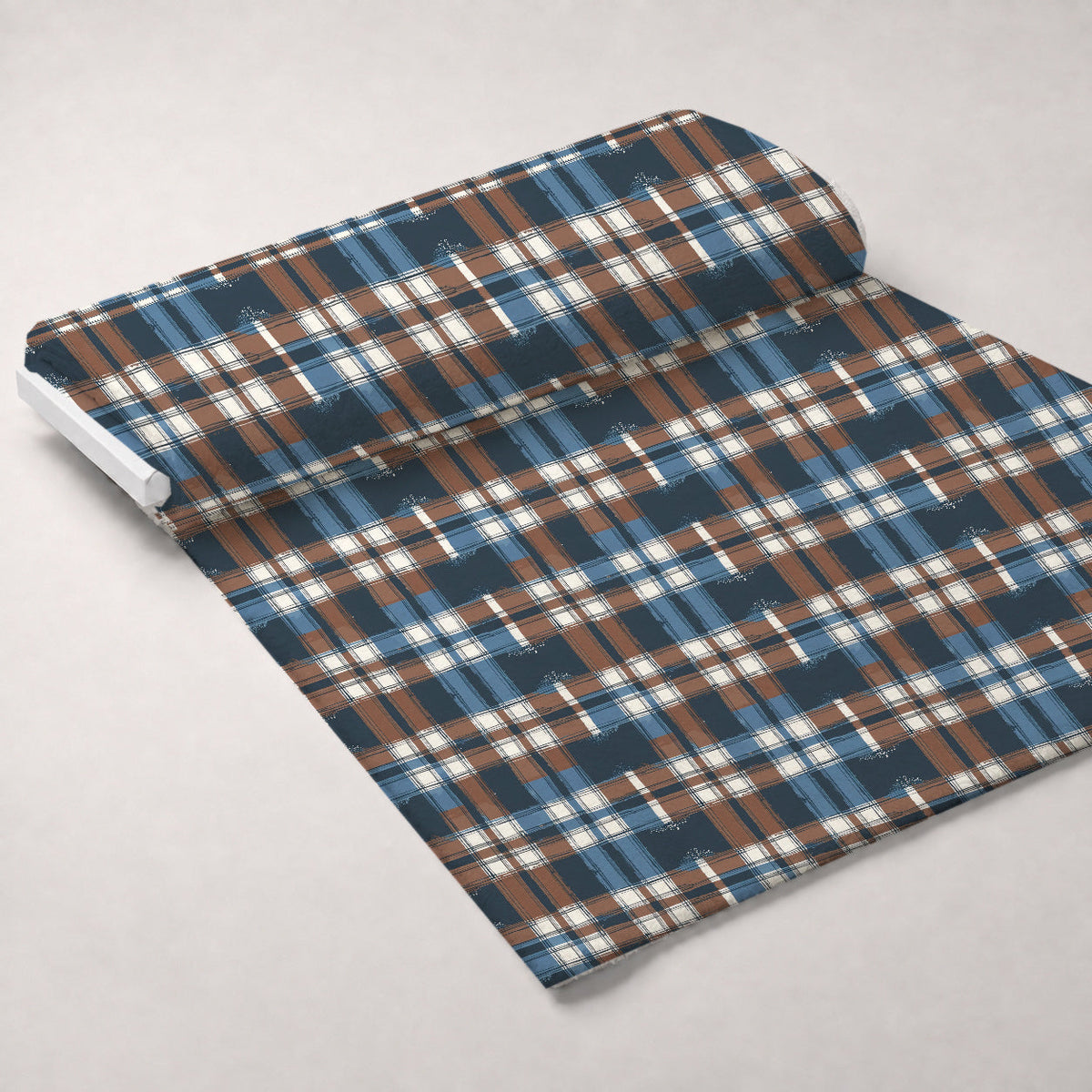 Painted Denim Plaid Pattern 4 Fleece Fabric — fleece fabric unrolled bolt preview (mv-fleece-v1:bolt)