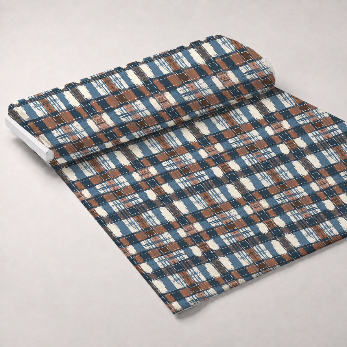 Painted Denim Plaid Pattern 5 Fleece Fabric — fleece fabric unrolled bolt preview (mv-fleece-v1:bolt)