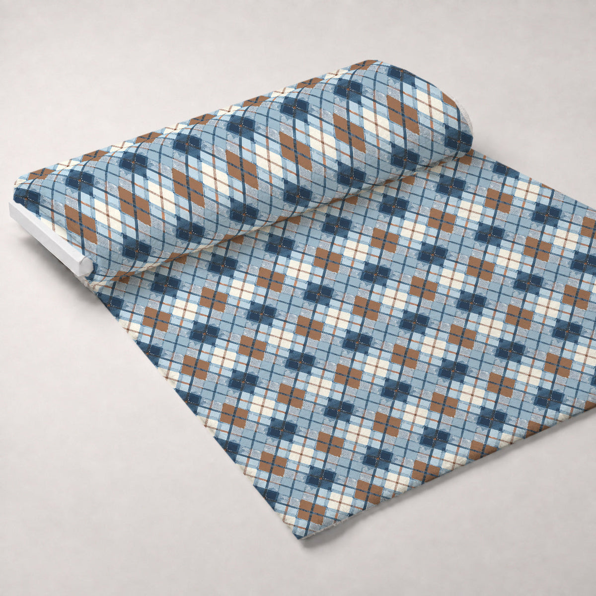 Painted Denim Plaid Pattern 9 Fleece Fabric — fleece fabric unrolled bolt preview (mv-fleece-v1:bolt)