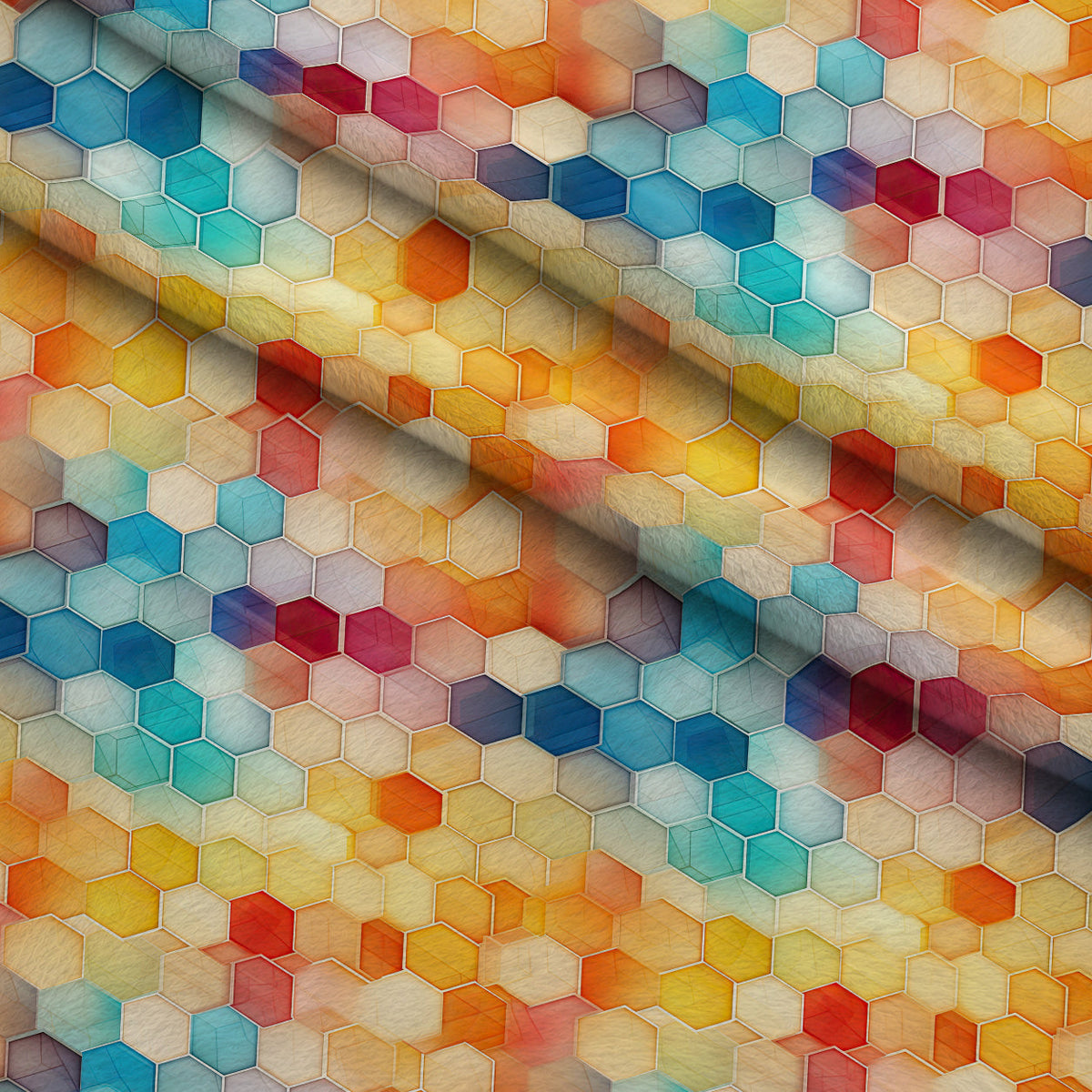 Painted Hexies Pattern 1 Fleece Fabric — fleece fabric folded close-up preview (mv-fleece-v1:lying)