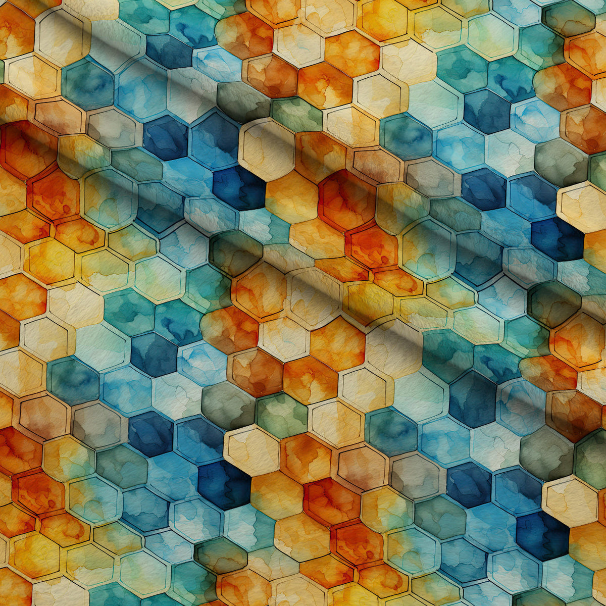 Painted Hexies Pattern 10 Fleece Fabric — fleece fabric folded close-up preview (mv-fleece-v1:lying)