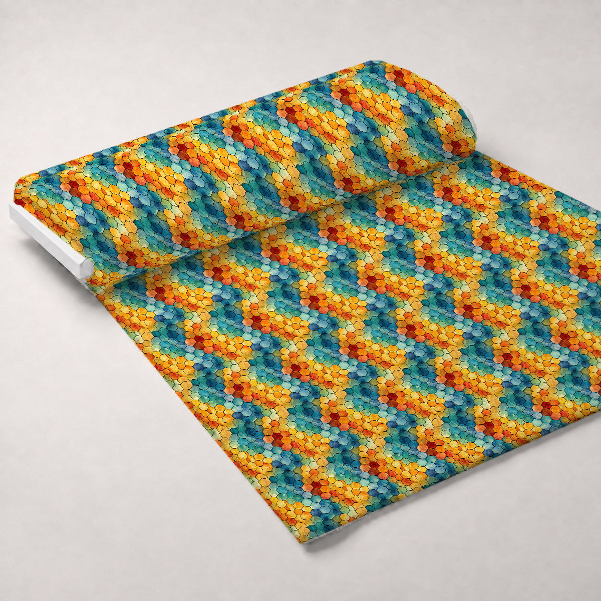 Painted Hexies Pattern 12 Fleece Fabric — fleece fabric unrolled bolt preview (mv-fleece-v1:bolt)