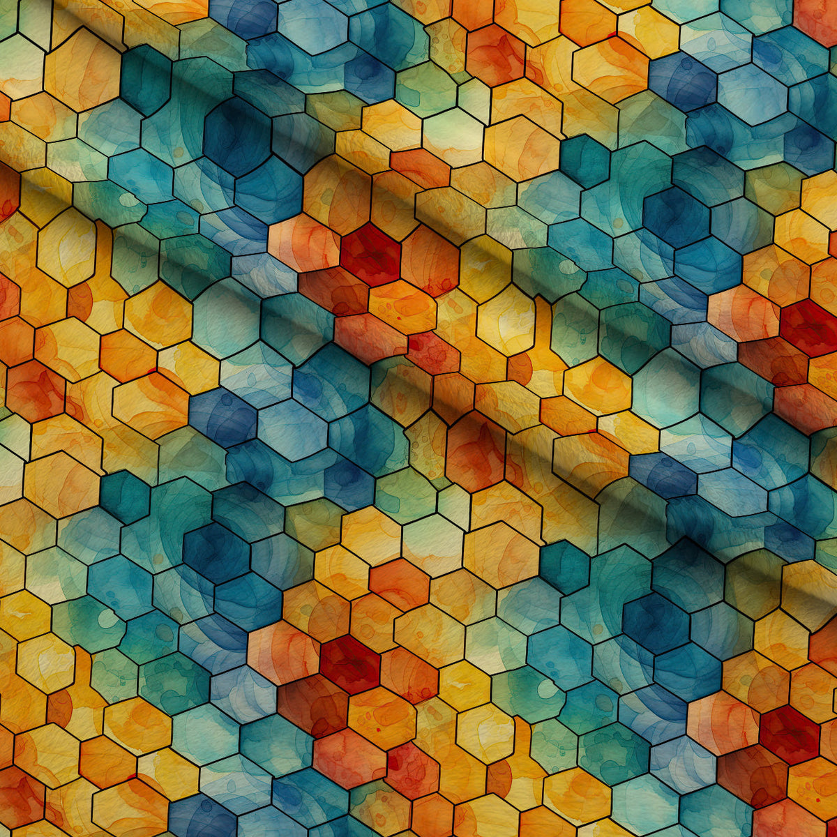 Painted Hexies Pattern 12 Fleece Fabric — fleece fabric folded close-up preview (mv-fleece-v1:lying)