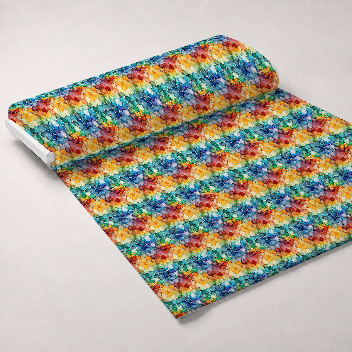 Painted Hexies Pattern 7 Fleece Fabric — fleece fabric unrolled bolt preview (mv-fleece-v1:bolt)