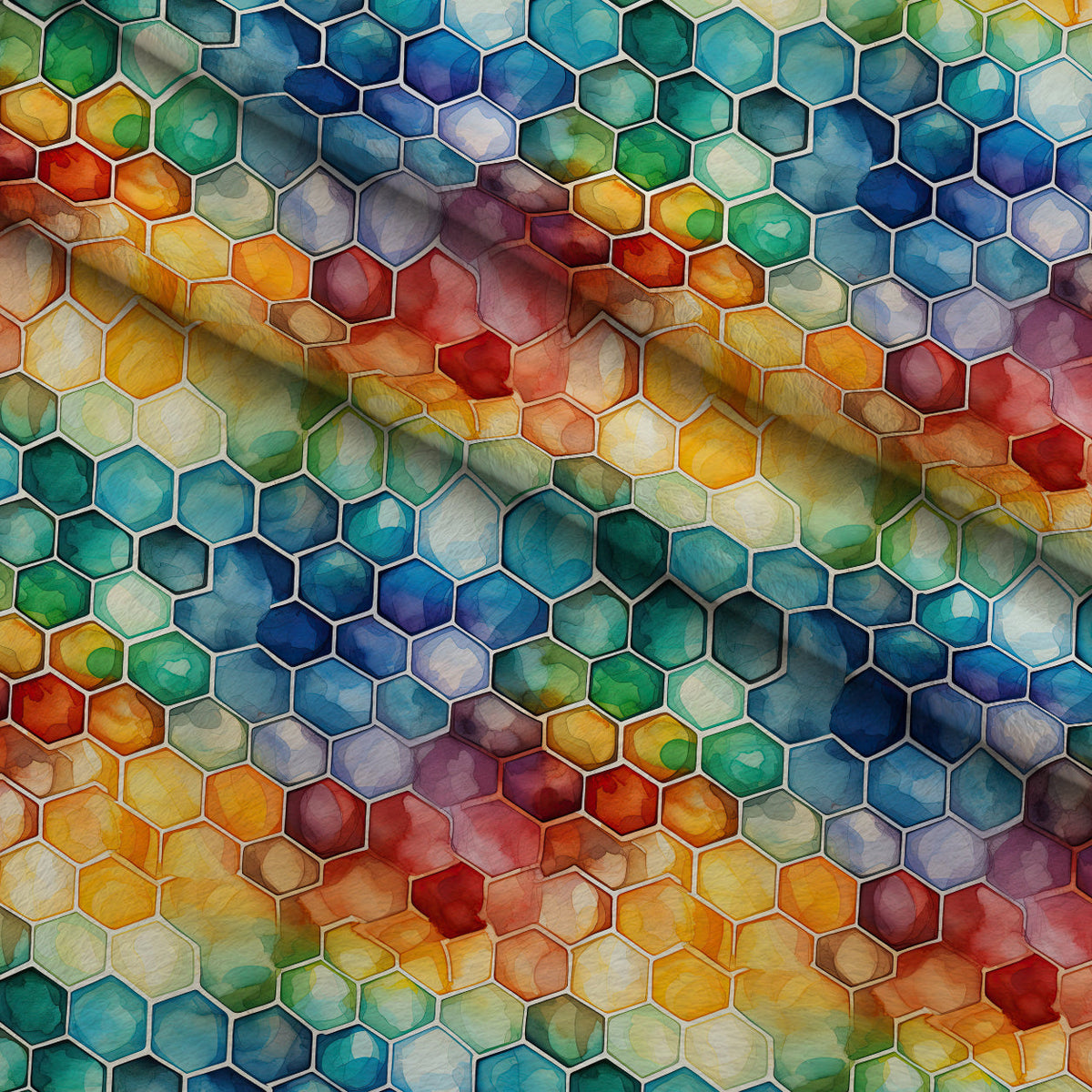 Painted Hexies Pattern 7 Fleece Fabric — fleece fabric folded close-up preview (mv-fleece-v1:lying)
