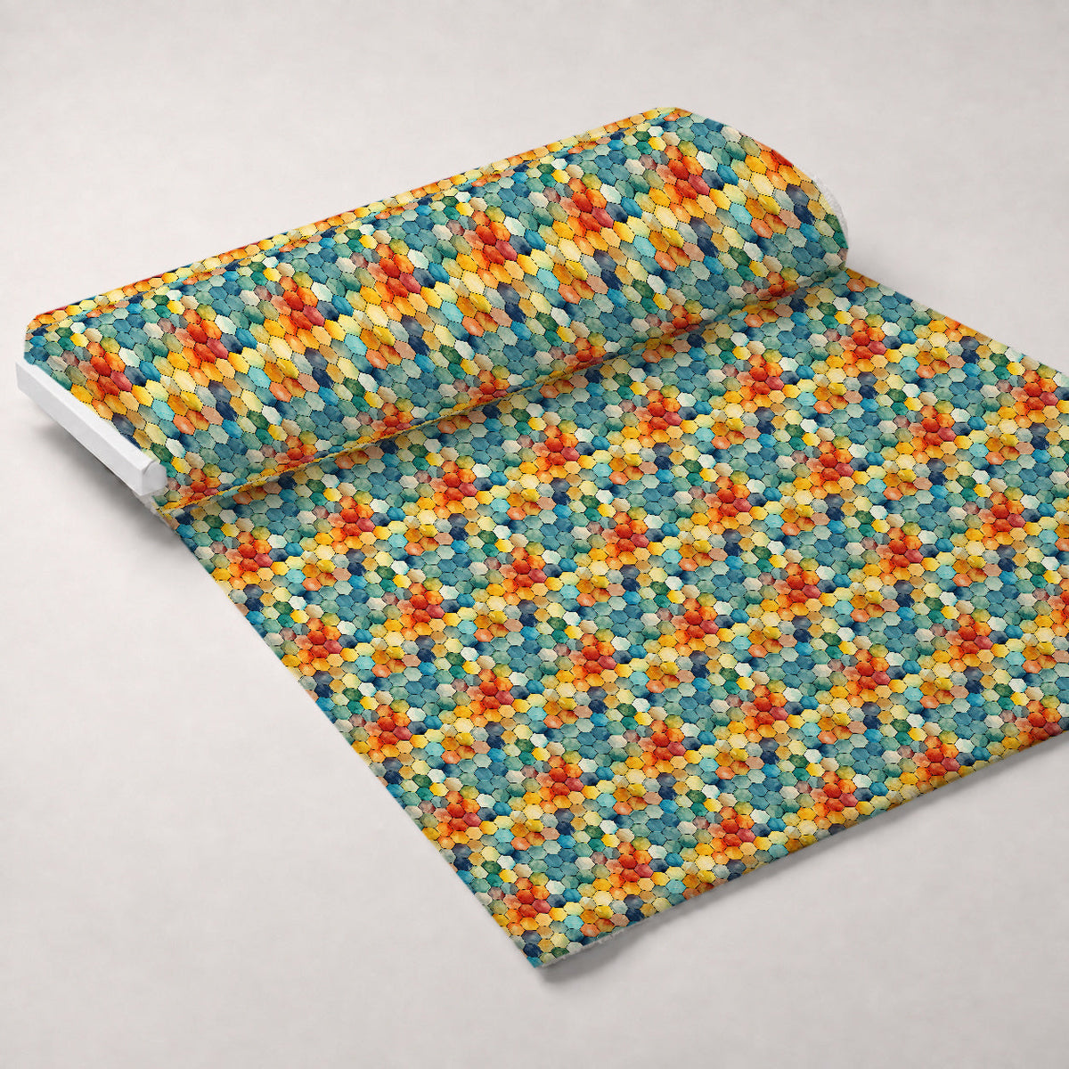 Painted Hexies Pattern 9 Fleece Fabric — fleece fabric unrolled bolt preview (mv-fleece-v1:bolt)