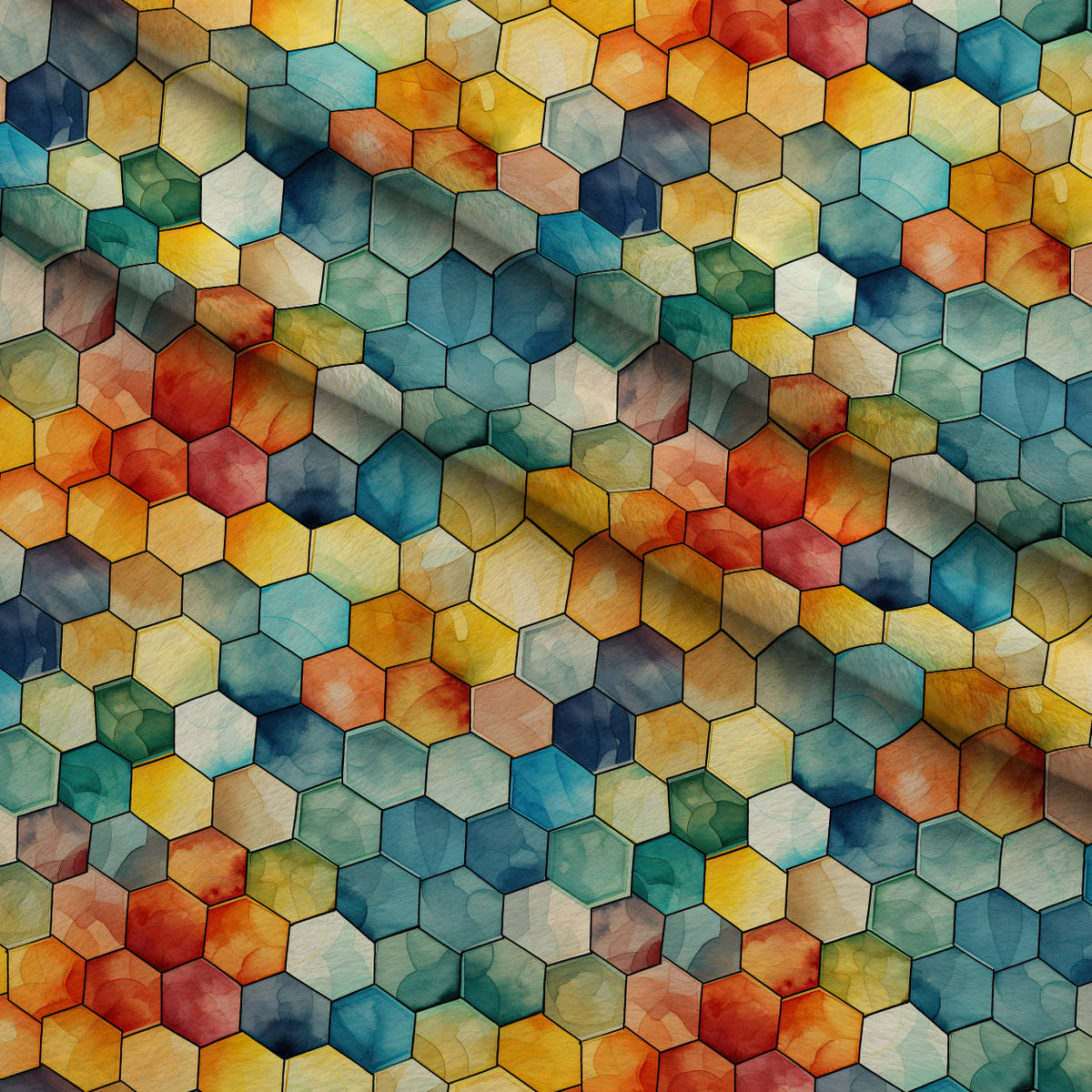 Painted Hexies Pattern 9 Fleece Fabric — fleece fabric folded close-up preview (mv-fleece-v1:lying)