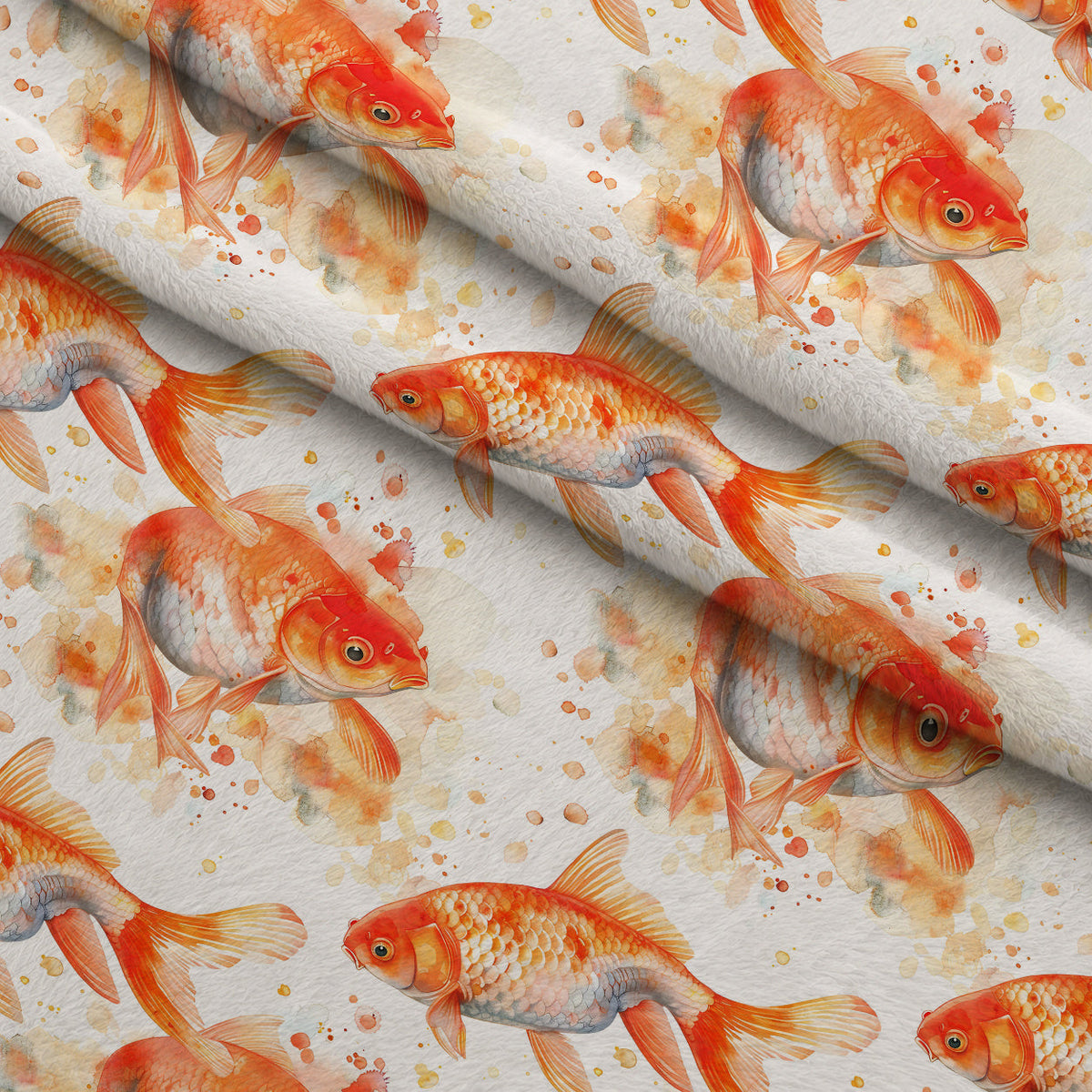 Painted Koi Pattern 15 Fleece Fabric — fleece fabric folded close-up preview (mv-fleece-v1:lying)