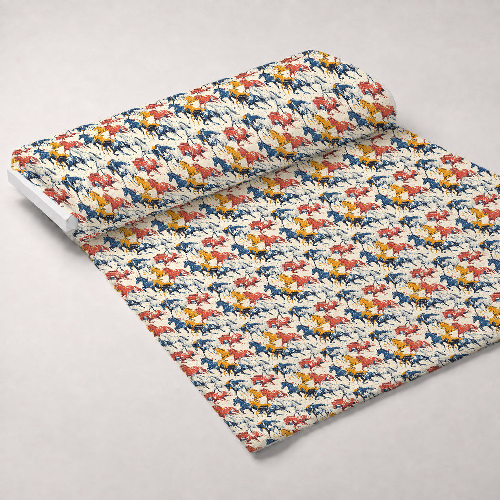 Painted Mustangs Pattern 1 Fleece Fabric — fleece fabric unrolled bolt preview (mv-fleece-v1:bolt)