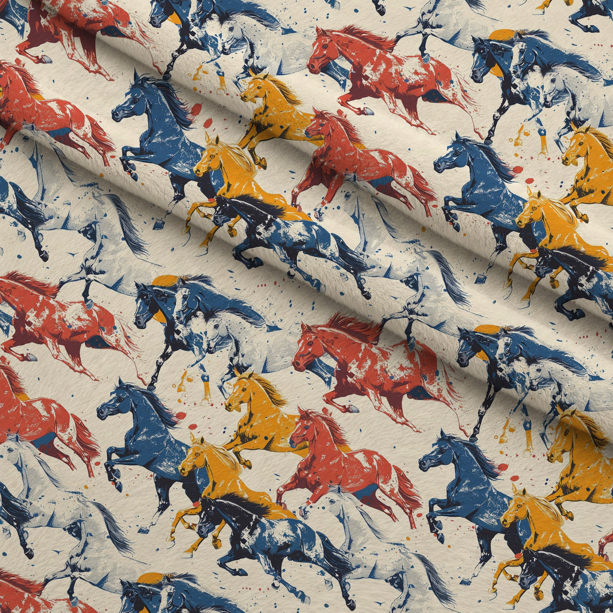Painted Mustangs Pattern 1 Fleece Fabric — fleece fabric folded close-up preview (mv-fleece-v1:lying)
