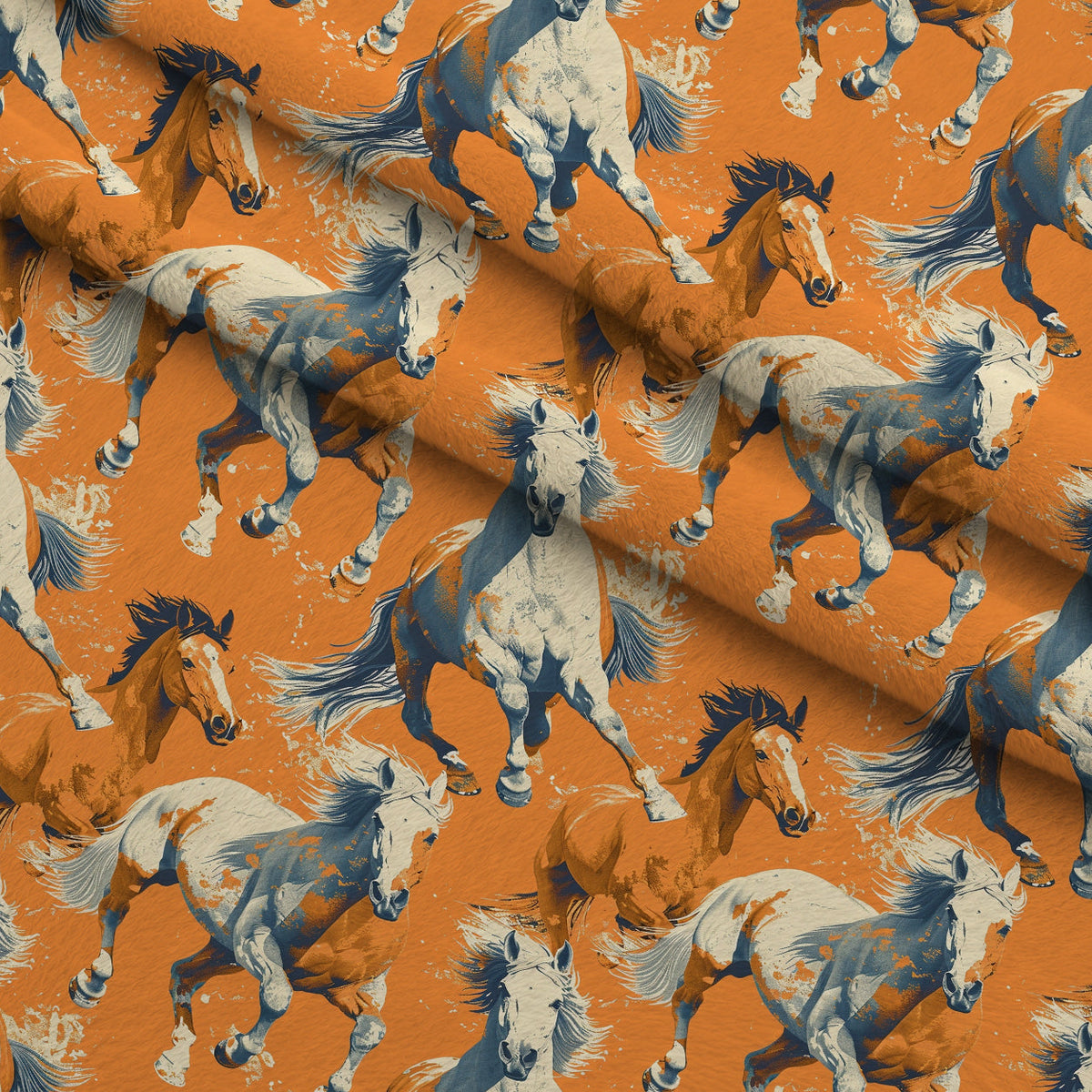 Painted Mustangs Pattern 2 Fleece Fabric — fleece fabric folded close-up preview (mv-fleece-v1:lying)