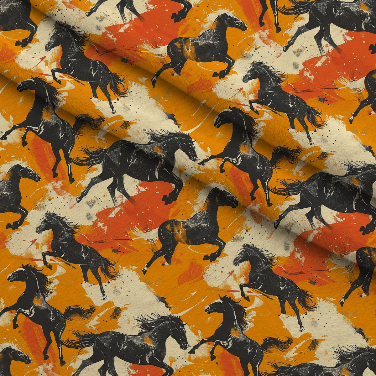 Painted Mustangs Pattern 3 Fleece Fabric — fleece fabric folded close-up preview (mv-fleece-v1:lying)