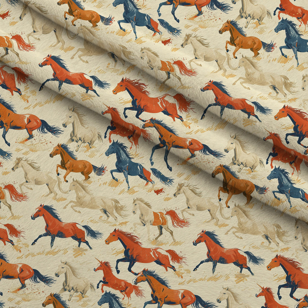 Painted Mustangs Pattern 4 Fleece Fabric — fleece fabric folded close-up preview (mv-fleece-v1:lying)