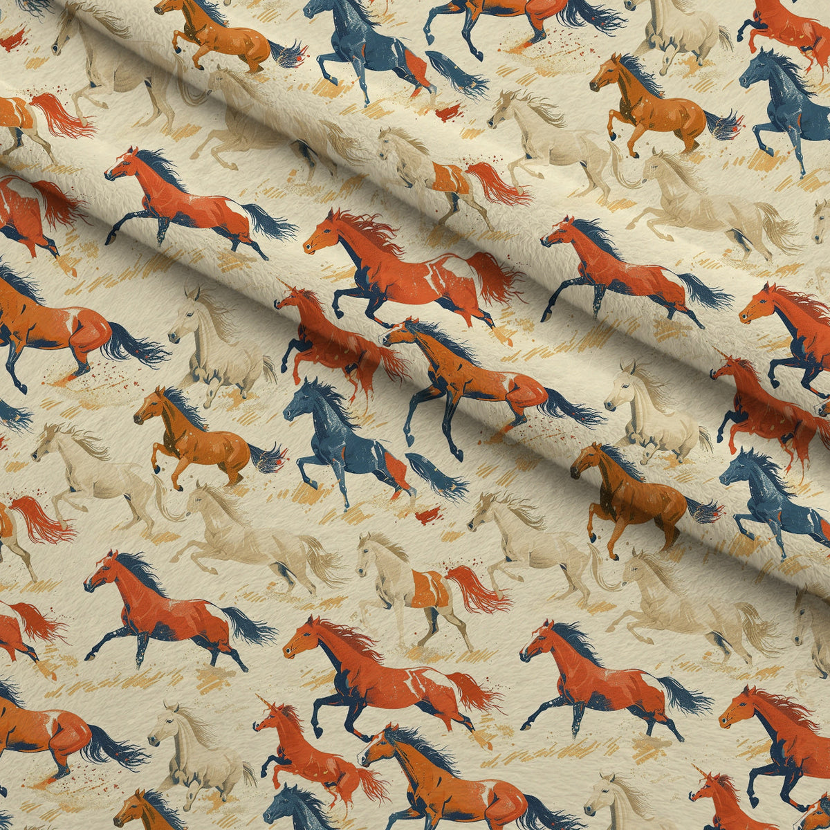 Painted Mustangs Pattern 4 Fleece Fabric — fleece fabric folded close-up preview (mv-fleece-v1:lying)