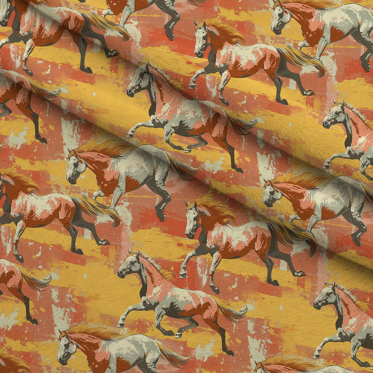 Painted Mustangs Pattern 6 Fleece Fabric — fleece fabric folded close-up preview (mv-fleece-v1:lying)