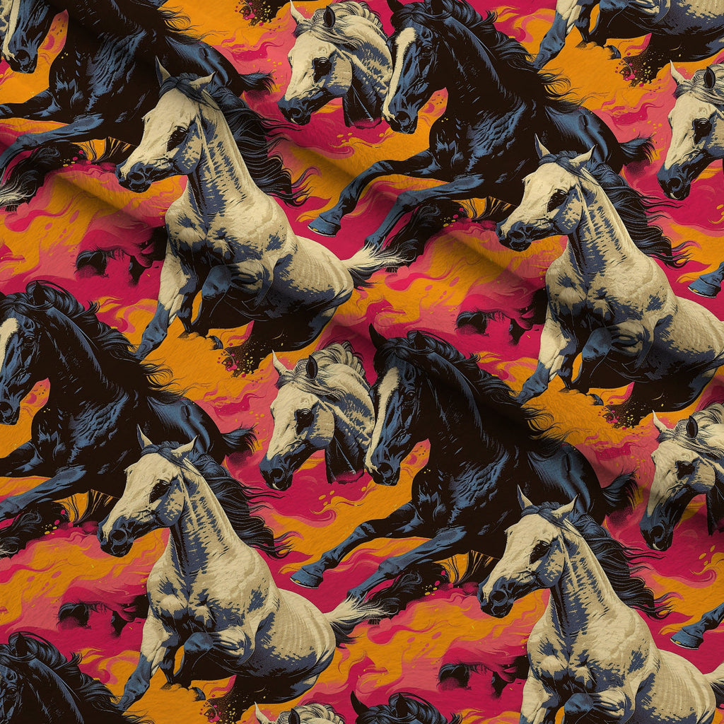 Painted Mustangs Pattern 7 Fleece Fabric — fleece fabric folded close-up preview (mv-fleece-v1:lying)