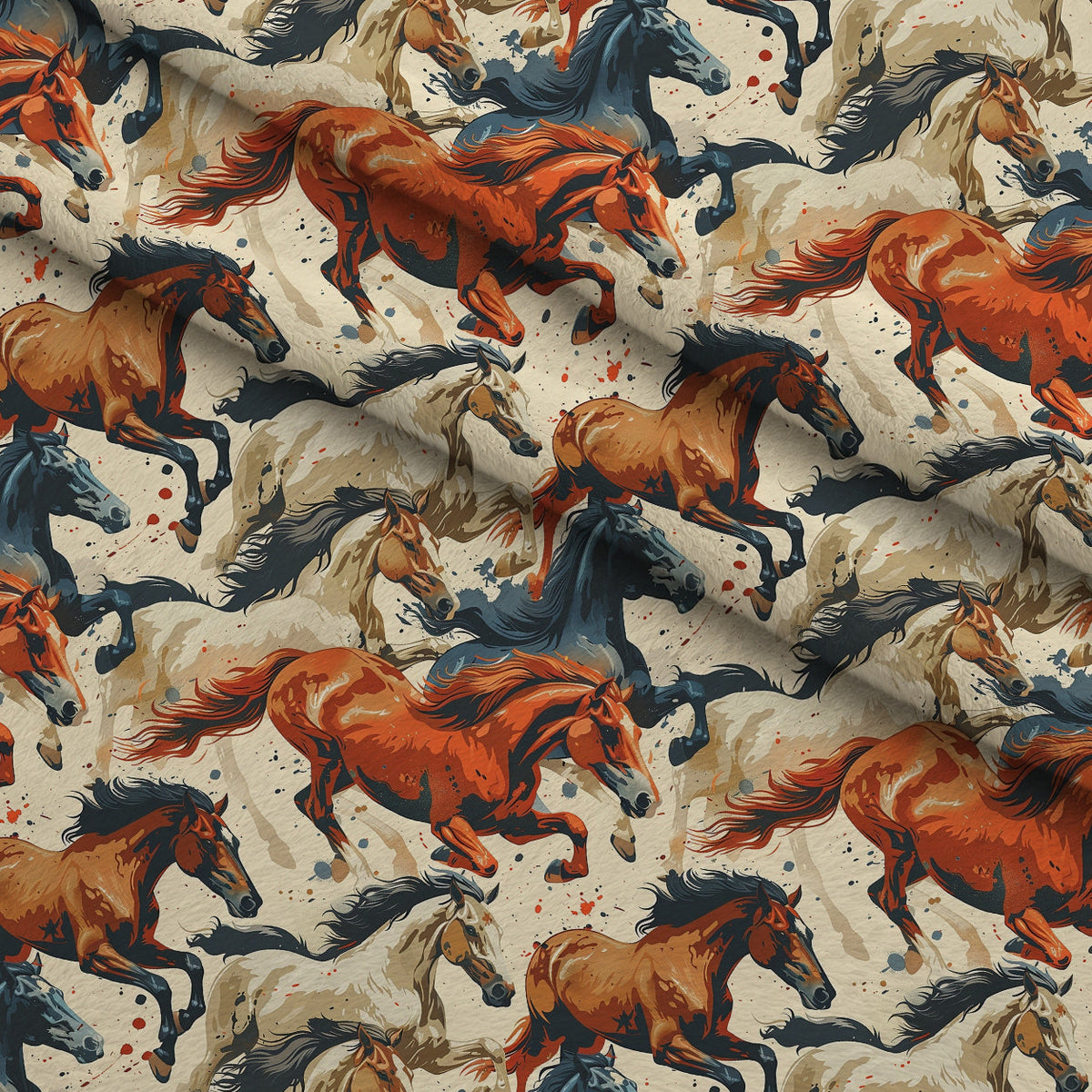 Painted Mustangs Pattern 8 Fleece Fabric — fleece fabric folded close-up preview (mv-fleece-v1:lying)