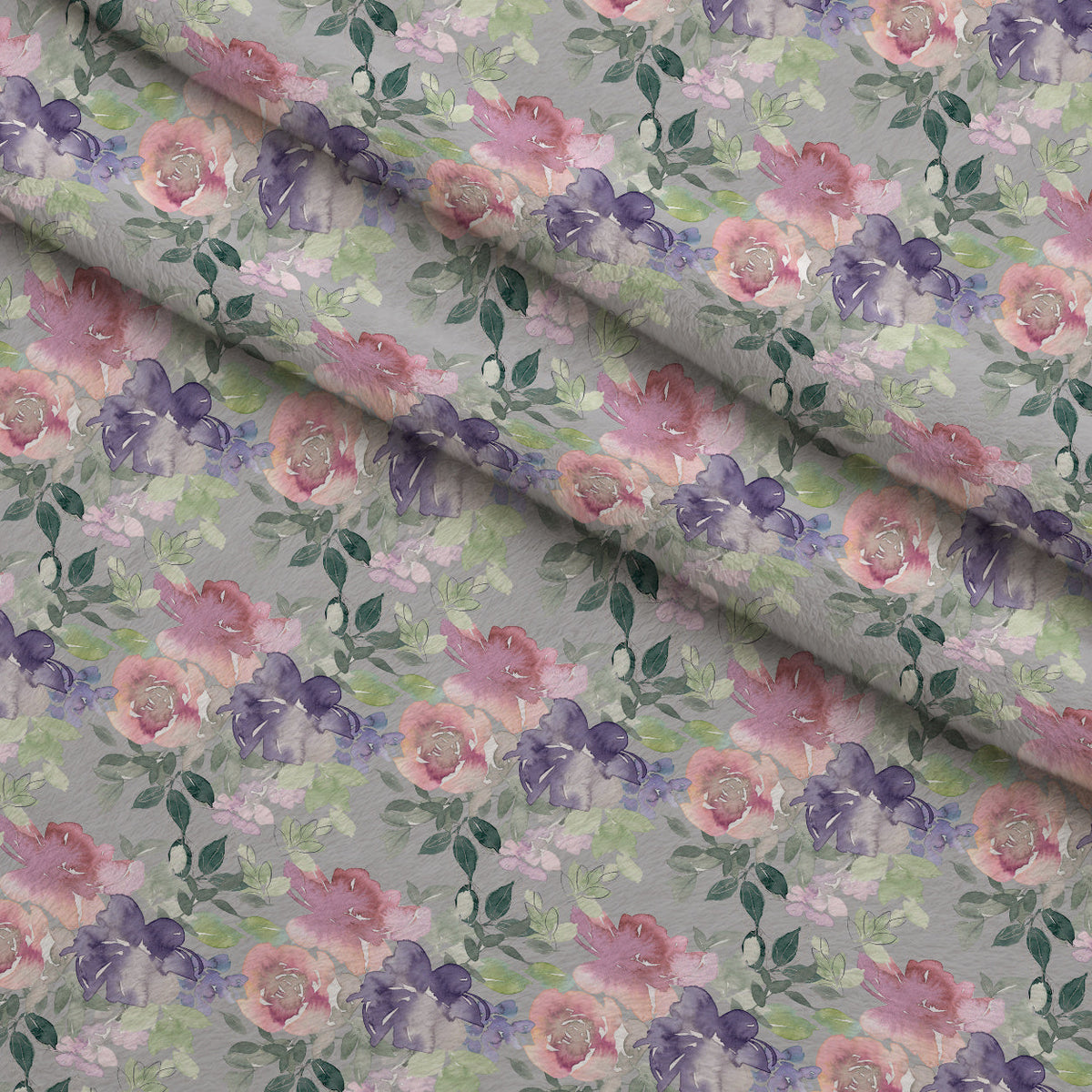 Painted Petal Garden Pattern 1 Fleece Fabric — fleece fabric folded close-up preview (mv-fleece-v1:lying)