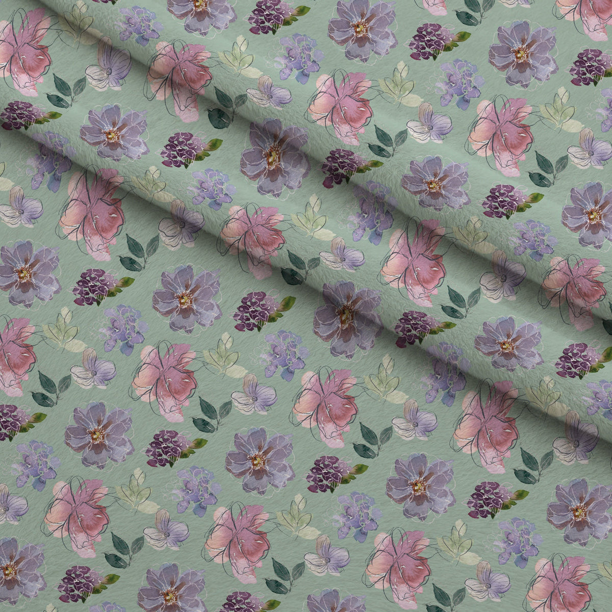 Painted Petal Garden Pattern 4 Fleece Fabric — fleece fabric folded close-up preview (mv-fleece-v1:lying)