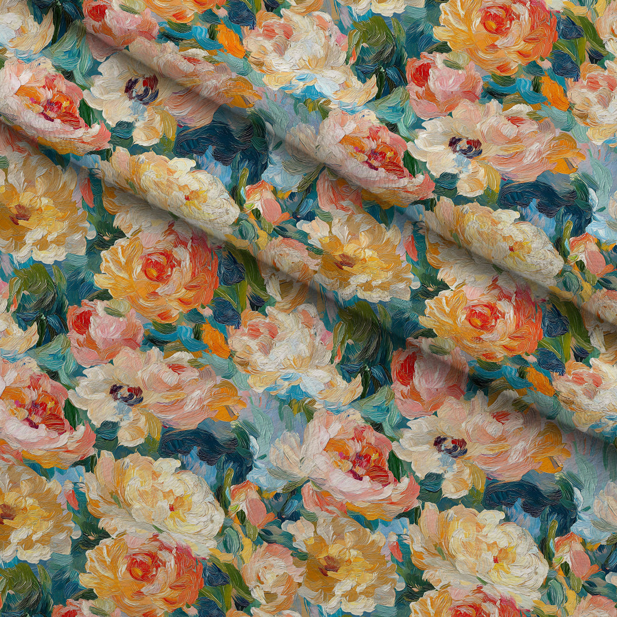 Painted Petals Pattern 2 Fleece Fabric — fleece fabric folded close-up preview (mv-fleece-v1:lying)