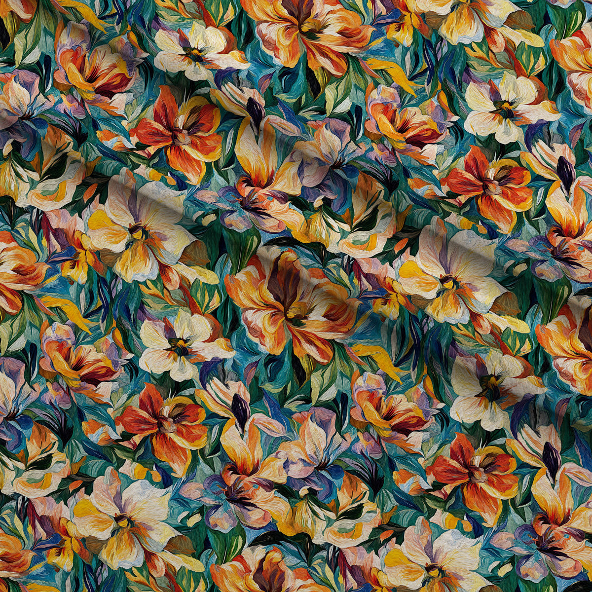 Painted Petals Pattern 9 Fleece Fabric — fleece fabric folded close-up preview (mv-fleece-v1:lying)