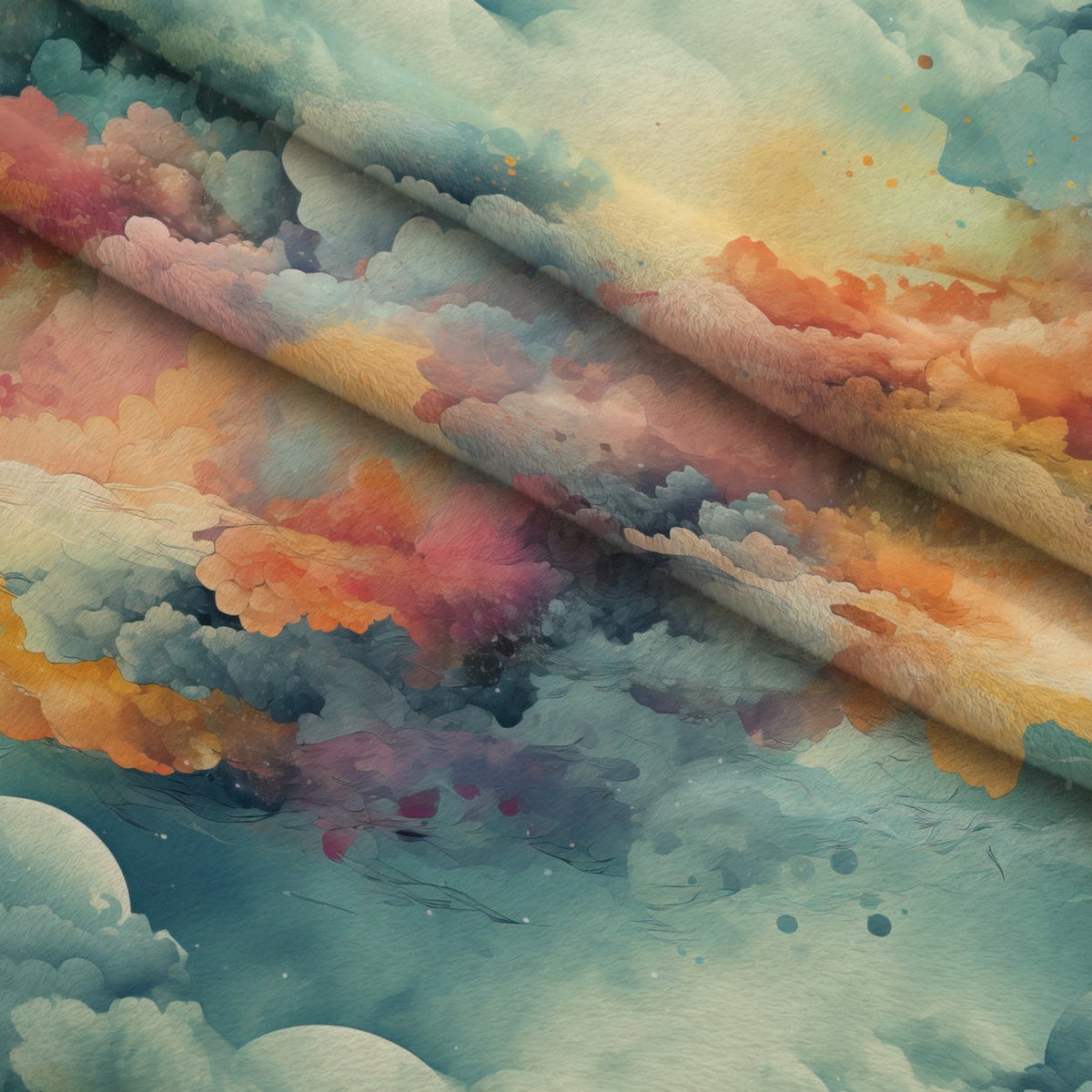 Painted Skies Pattern 2 Fleece Fabric — fleece fabric folded close-up preview (mv-fleece-v1:lying)
