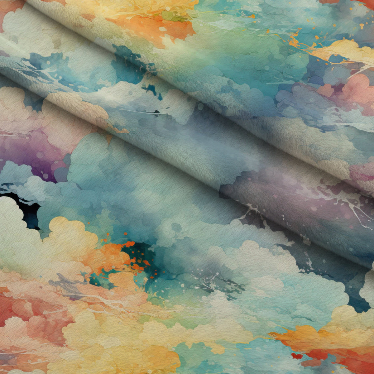 Painted Skies Pattern 3 Fleece Fabric — fleece fabric folded close-up preview (mv-fleece-v1:lying)