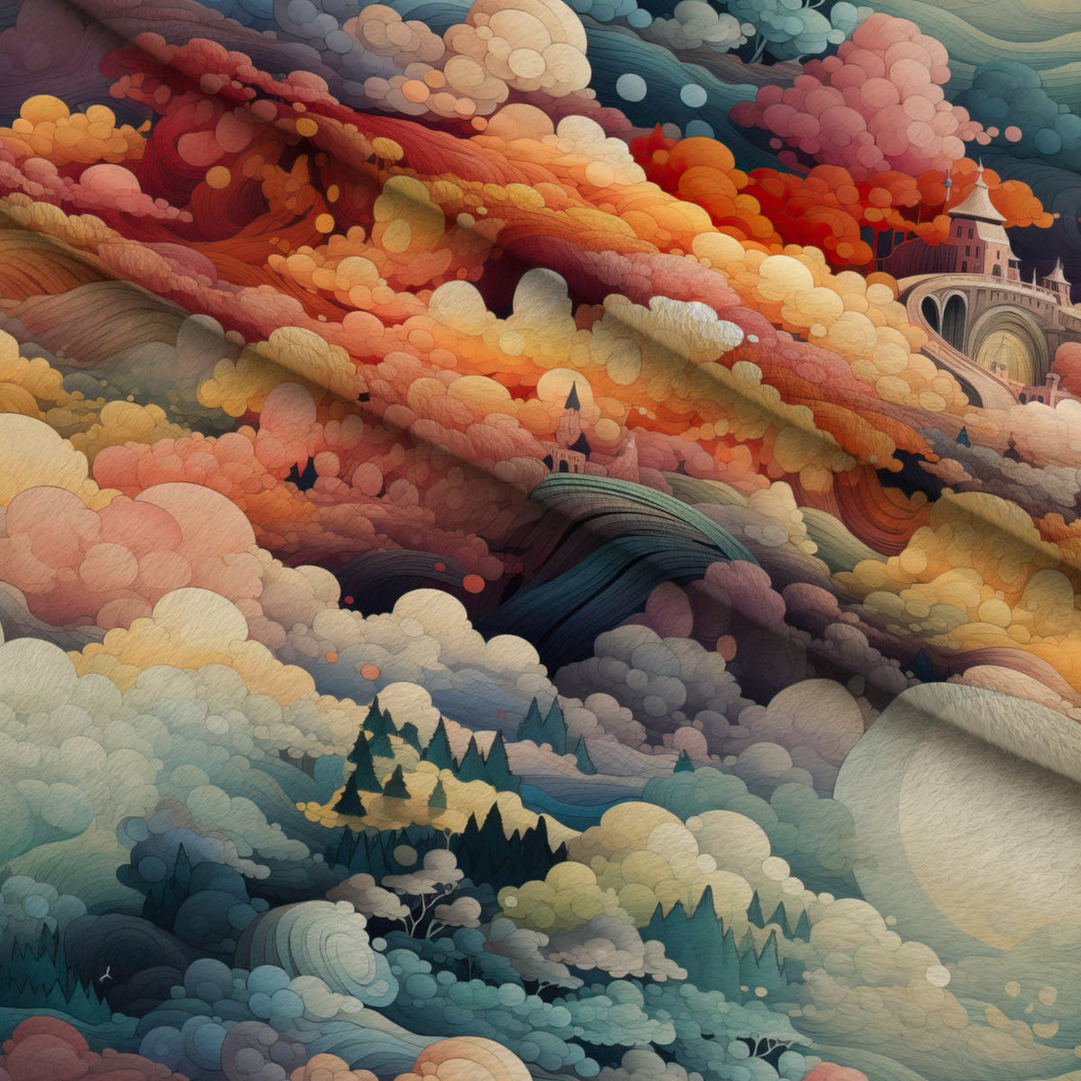 Painted Skies Pattern 7 Fleece Fabric — fleece fabric folded close-up preview (mv-fleece-v1:lying)