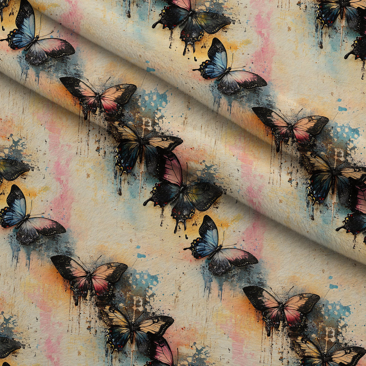 Painted Wings Pattern 11 Fleece Fabric — fleece fabric folded close-up preview (mv-fleece-v1:lying)