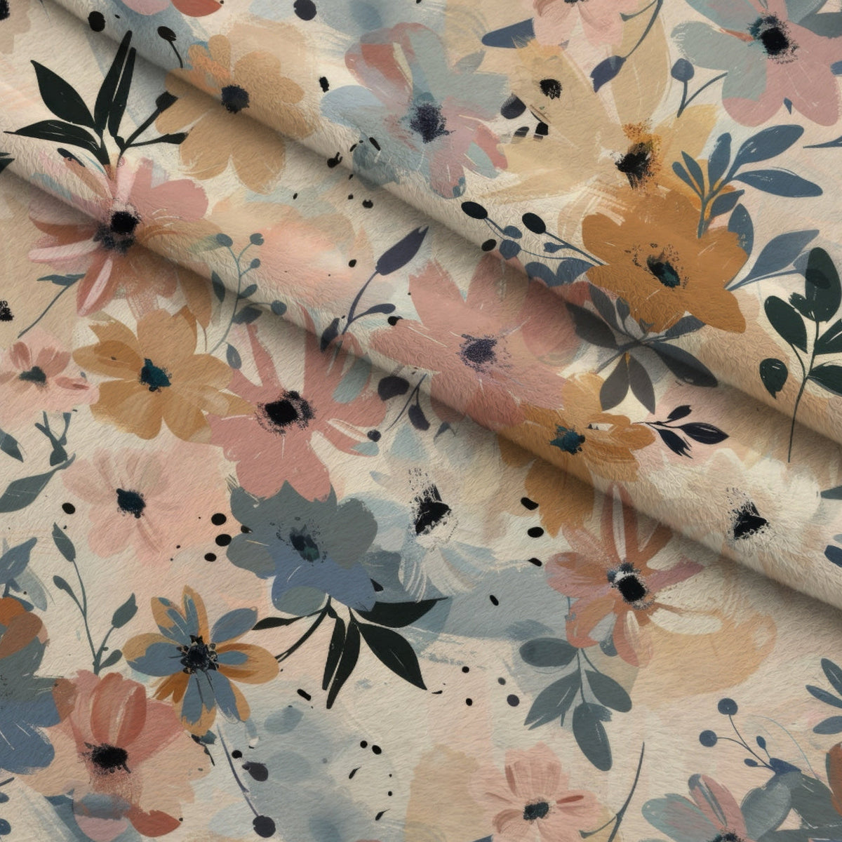 Painterly Blooms Pattern 2 Fleece Fabric — fleece fabric folded close-up preview (mv-fleece-v1:lying)