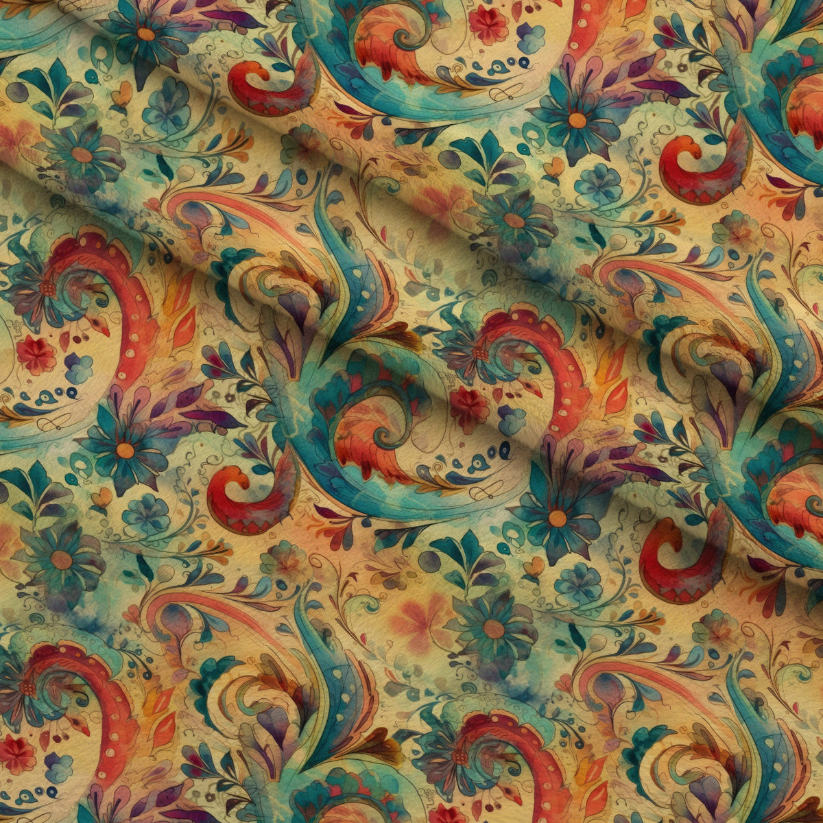 Paisley Reverie Pattern 2 Fleece Fabric — fleece fabric folded close-up preview (mv-fleece-v1:lying)