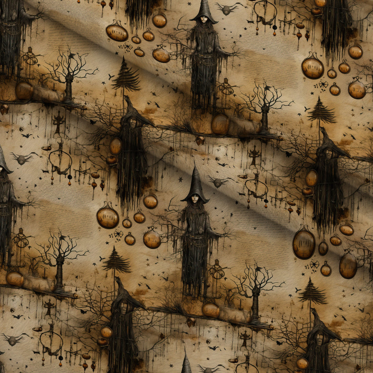 Parchment Coven Pattern 1 Fleece Fabric — fleece fabric folded close-up preview (mv-fleece-v1:lying)