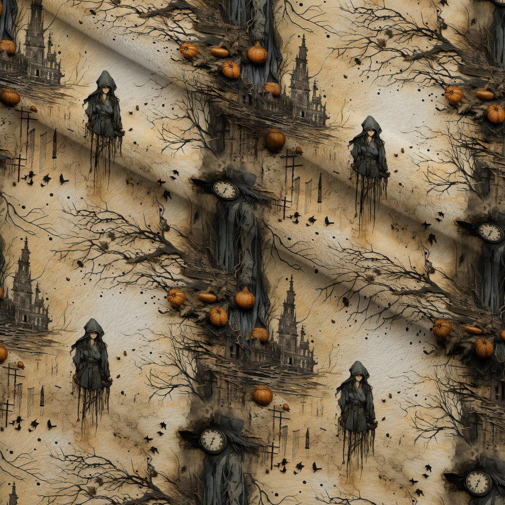 Parchment Coven Pattern 10 Fleece Fabric — fleece fabric folded close-up preview (mv-fleece-v1:lying)