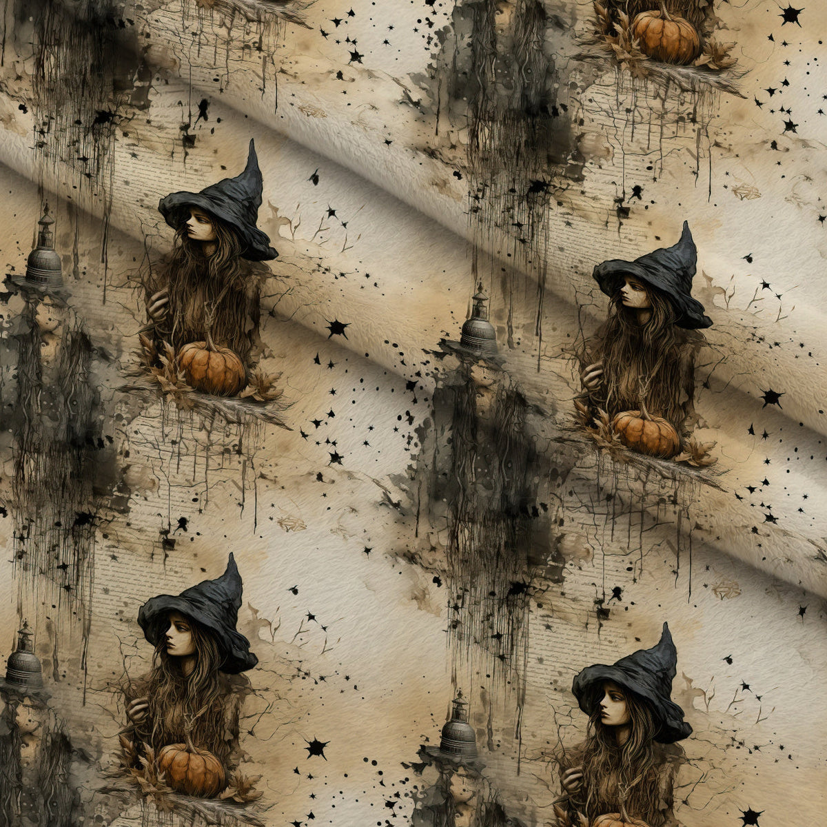 Parchment Coven Pattern 5 Fleece Fabric — fleece fabric folded close-up preview (mv-fleece-v1:lying)