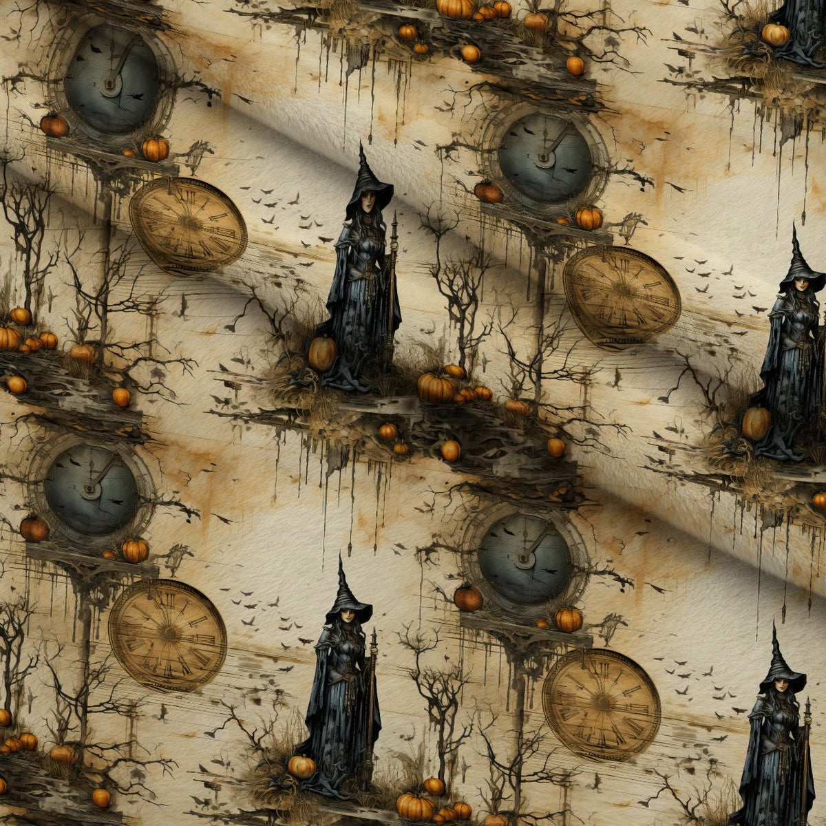 Parchment Coven Pattern 6 Fleece Fabric — fleece fabric folded close-up preview (mv-fleece-v1:lying)
