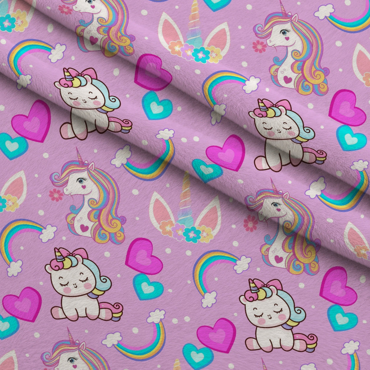 Pastel Pony Dreams Pattern 1 Fleece Fabric — fleece fabric folded close-up preview (mv-fleece-v1:lying)