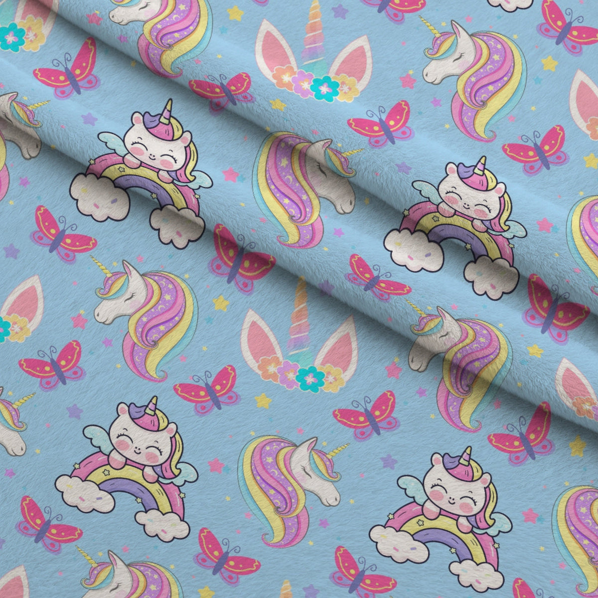 Pastel Pony Dreams Pattern 4 Fleece Fabric — fleece fabric folded close-up preview (mv-fleece-v1:lying)