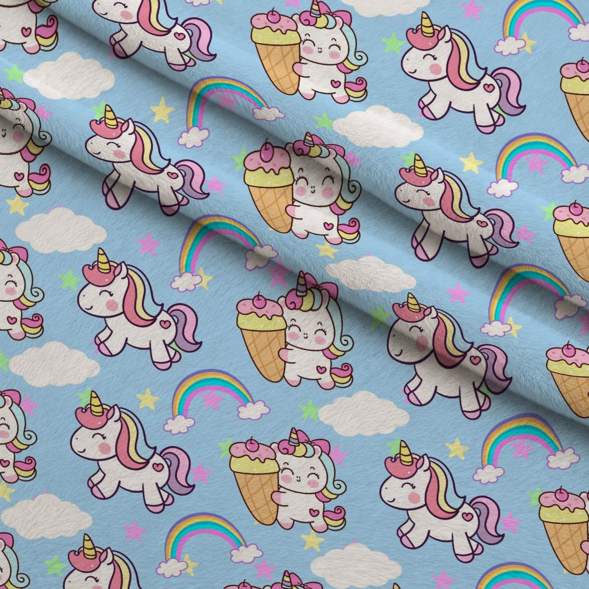Pastel Pony Dreams Pattern 5 Fleece Fabric — fleece fabric folded close-up preview (mv-fleece-v1:lying)