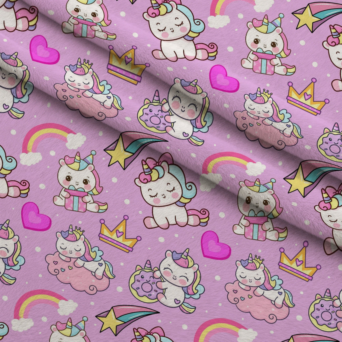 Pastel Pony Dreams Pattern 6 Fleece Fabric — fleece fabric folded close-up preview (mv-fleece-v1:lying)