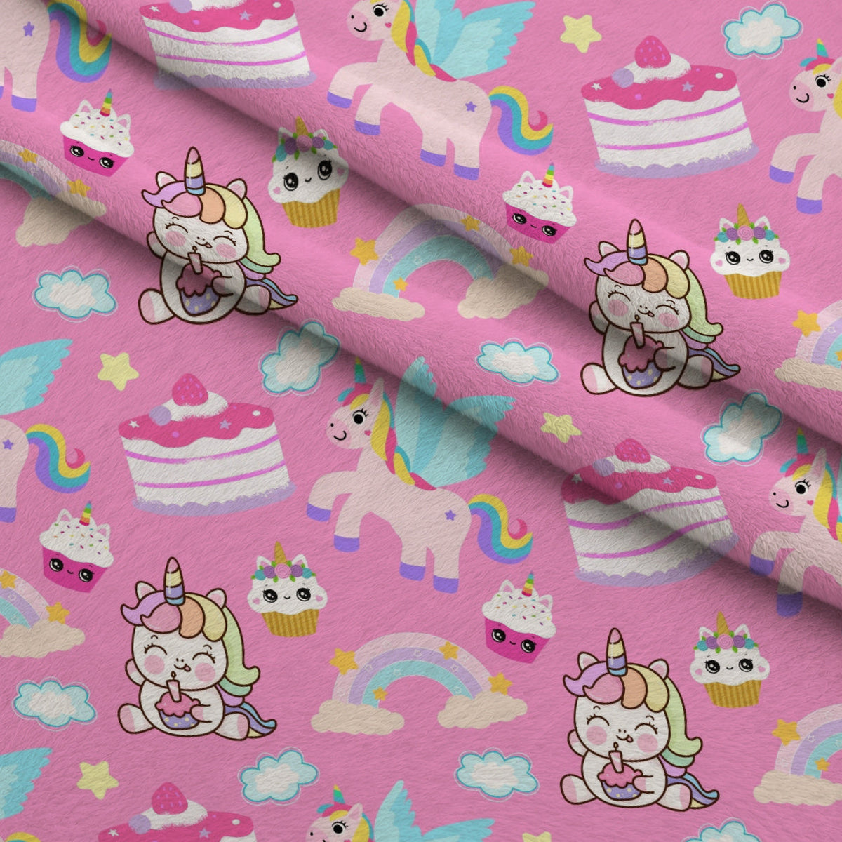 Pastel Pony Dreams Pattern 7 Fleece Fabric — fleece fabric folded close-up preview (mv-fleece-v1:lying)