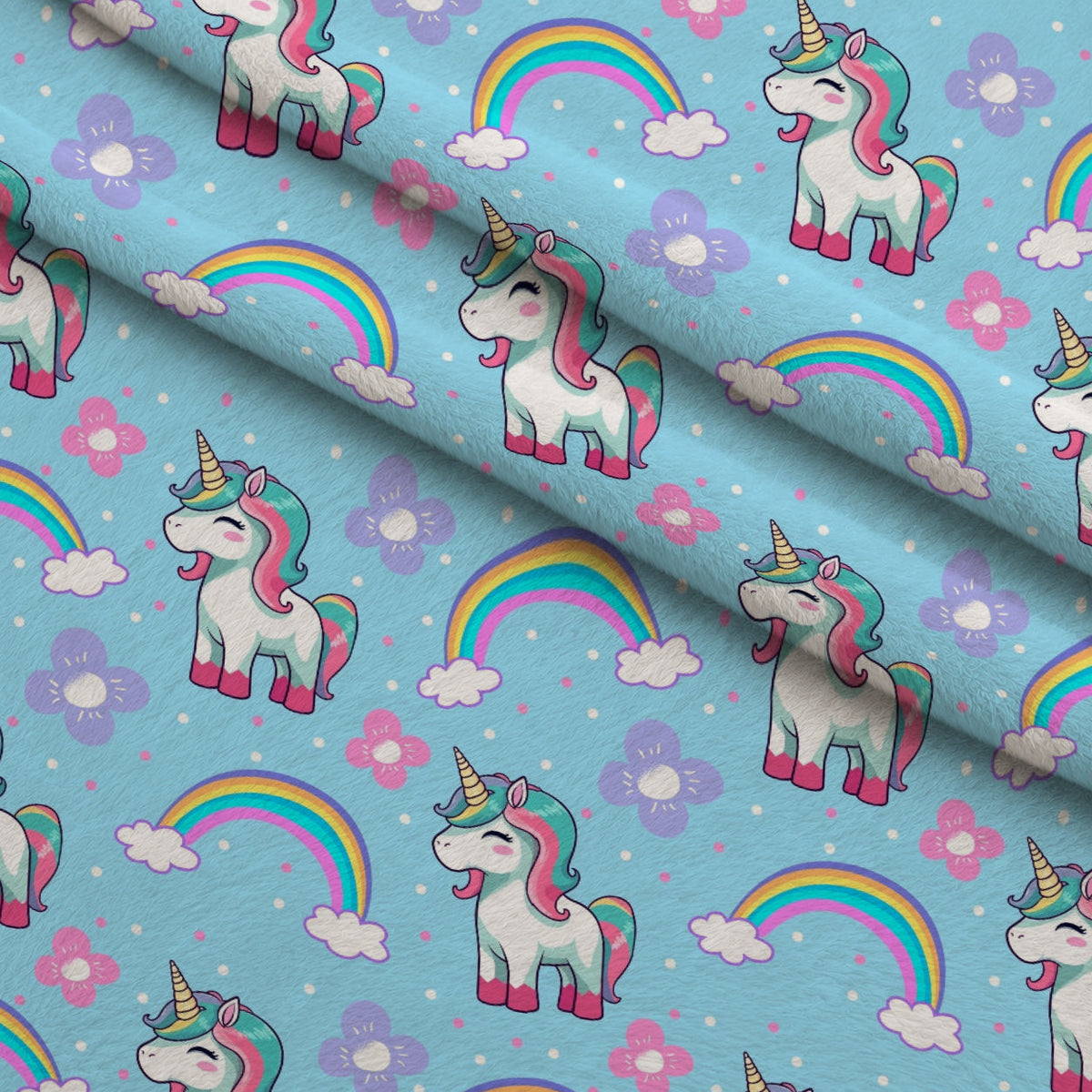 Pastel Pony Dreams Pattern 8 Fleece Fabric — fleece fabric folded close-up preview (mv-fleece-v1:lying)
