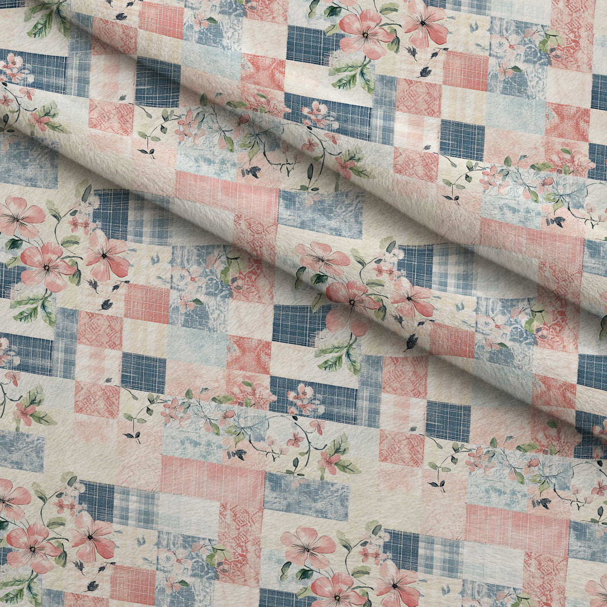 Patchwork Posies Pattern 12 Fleece Fabric — fleece fabric folded close-up preview (mv-fleece-v1:lying)