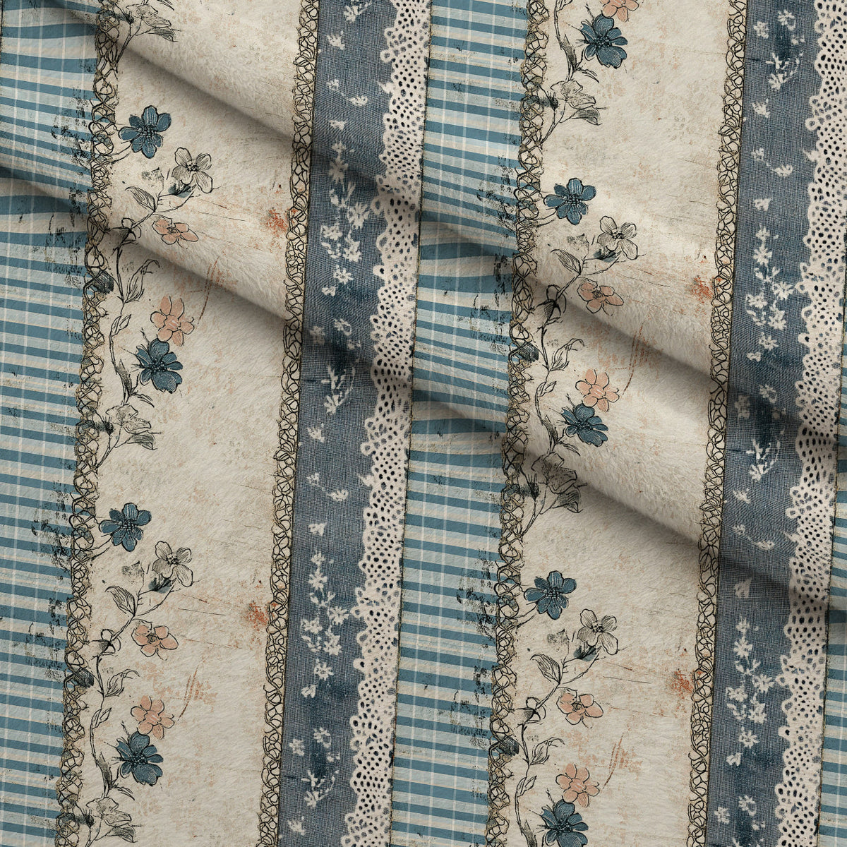 Patchwork Posies Pattern 13 Fleece Fabric — fleece fabric folded close-up preview (mv-fleece-v1:lying)