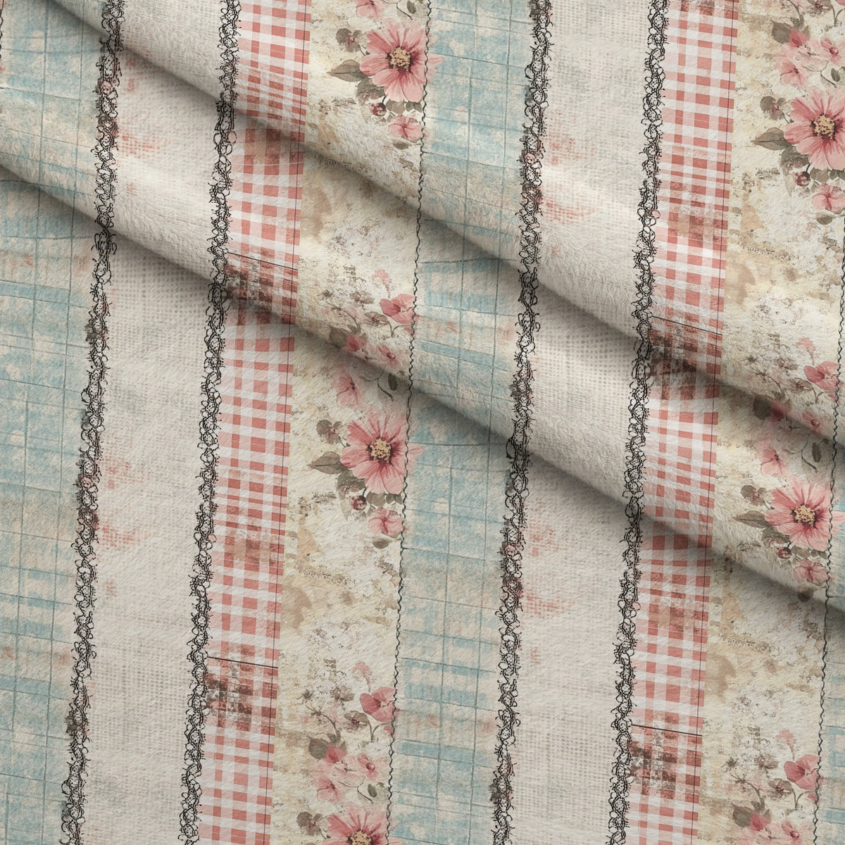 Patchwork Posies Pattern 14 Fleece Fabric — fleece fabric folded close-up preview (mv-fleece-v1:lying)