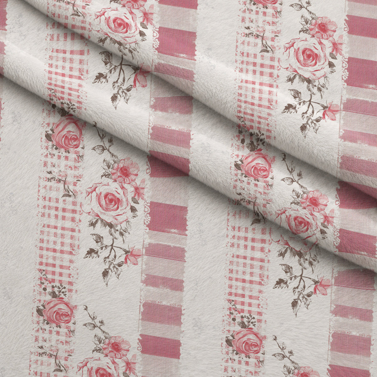 Patchwork Posies Pattern 15 Fleece Fabric — fleece fabric folded close-up preview (mv-fleece-v1:lying)
