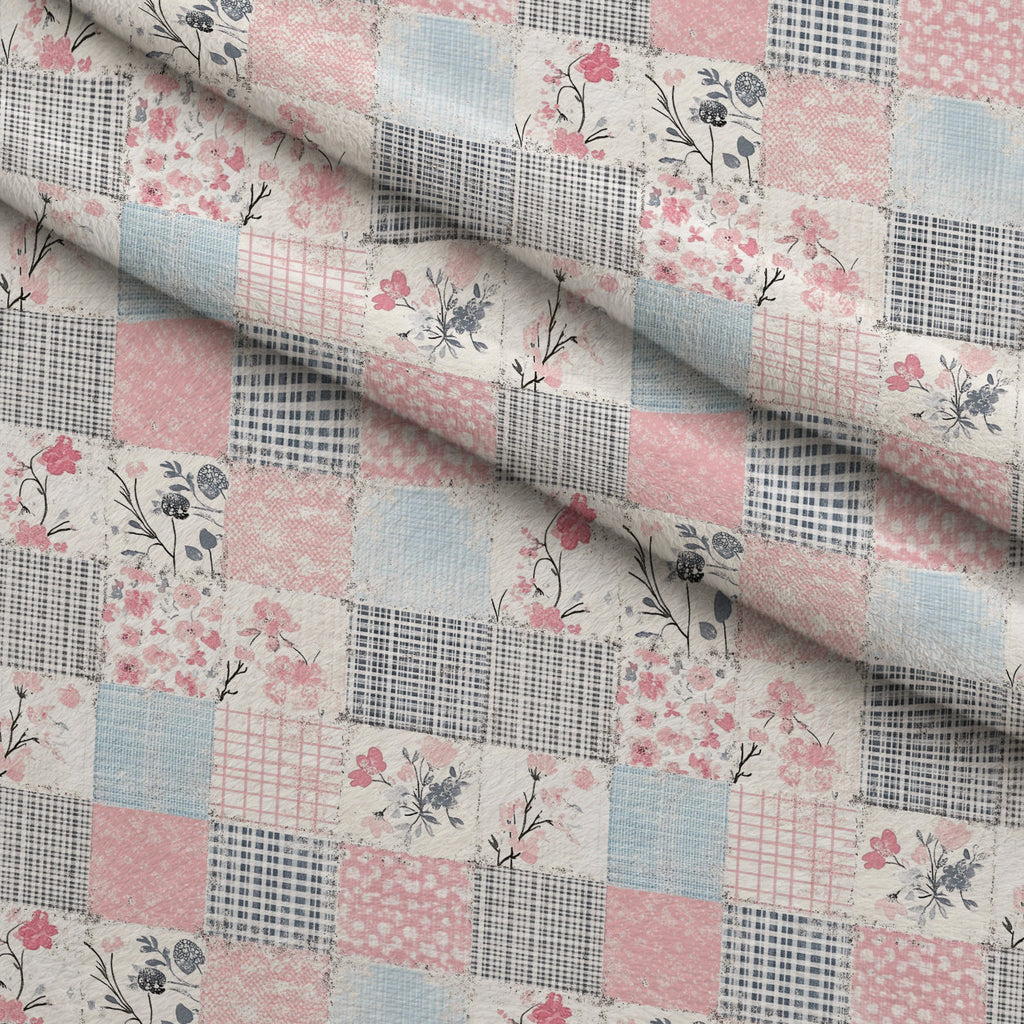 Patchwork Posies Pattern 17 Fleece Fabric — fleece fabric folded close-up preview (mv-fleece-v1:lying)