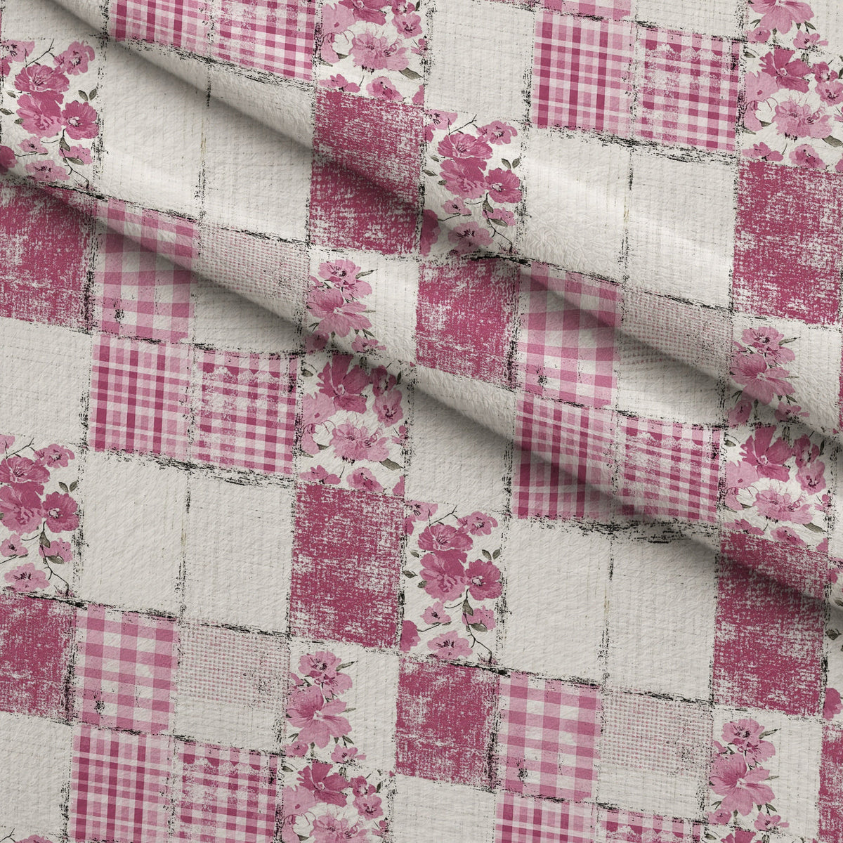 Patchwork Posies Pattern 18 Fleece Fabric — fleece fabric folded close-up preview (mv-fleece-v1:lying)