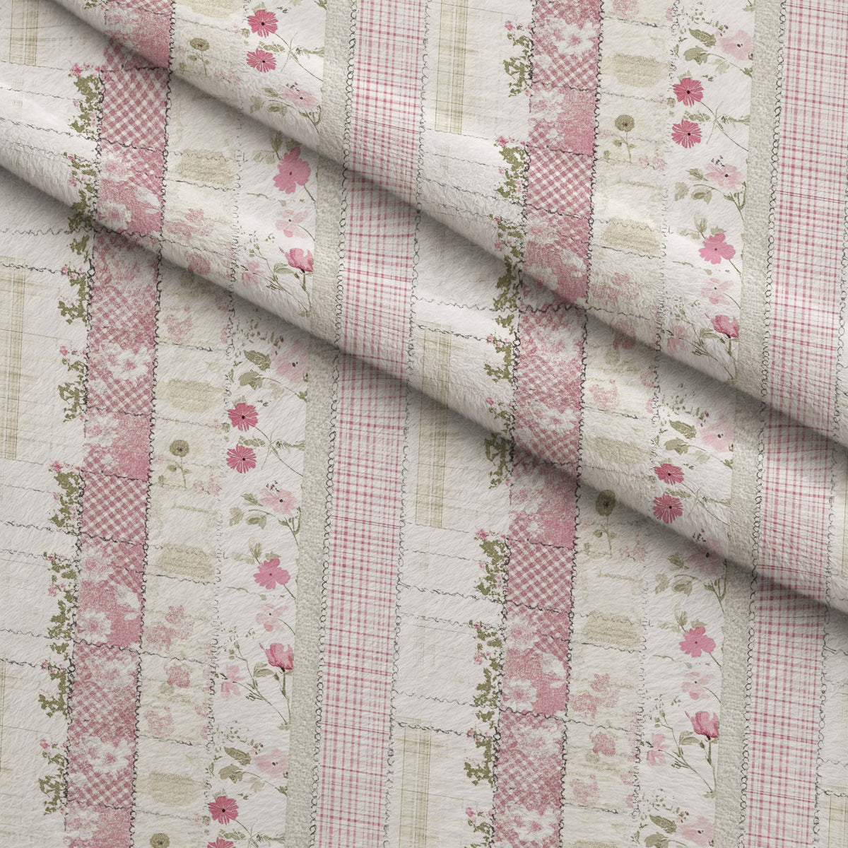 Patchwork Posies Pattern 19 Fleece Fabric — fleece fabric folded close-up preview (mv-fleece-v1:lying)